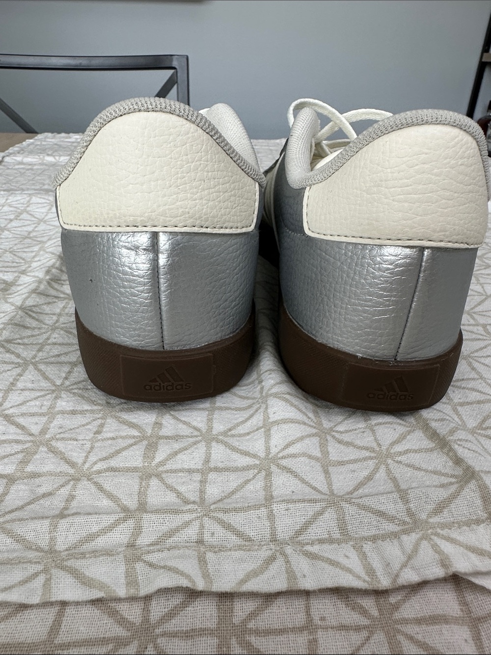 adidas Silver Sneakers with Cream Stripes and Brown Sole - Picture 6 of 7